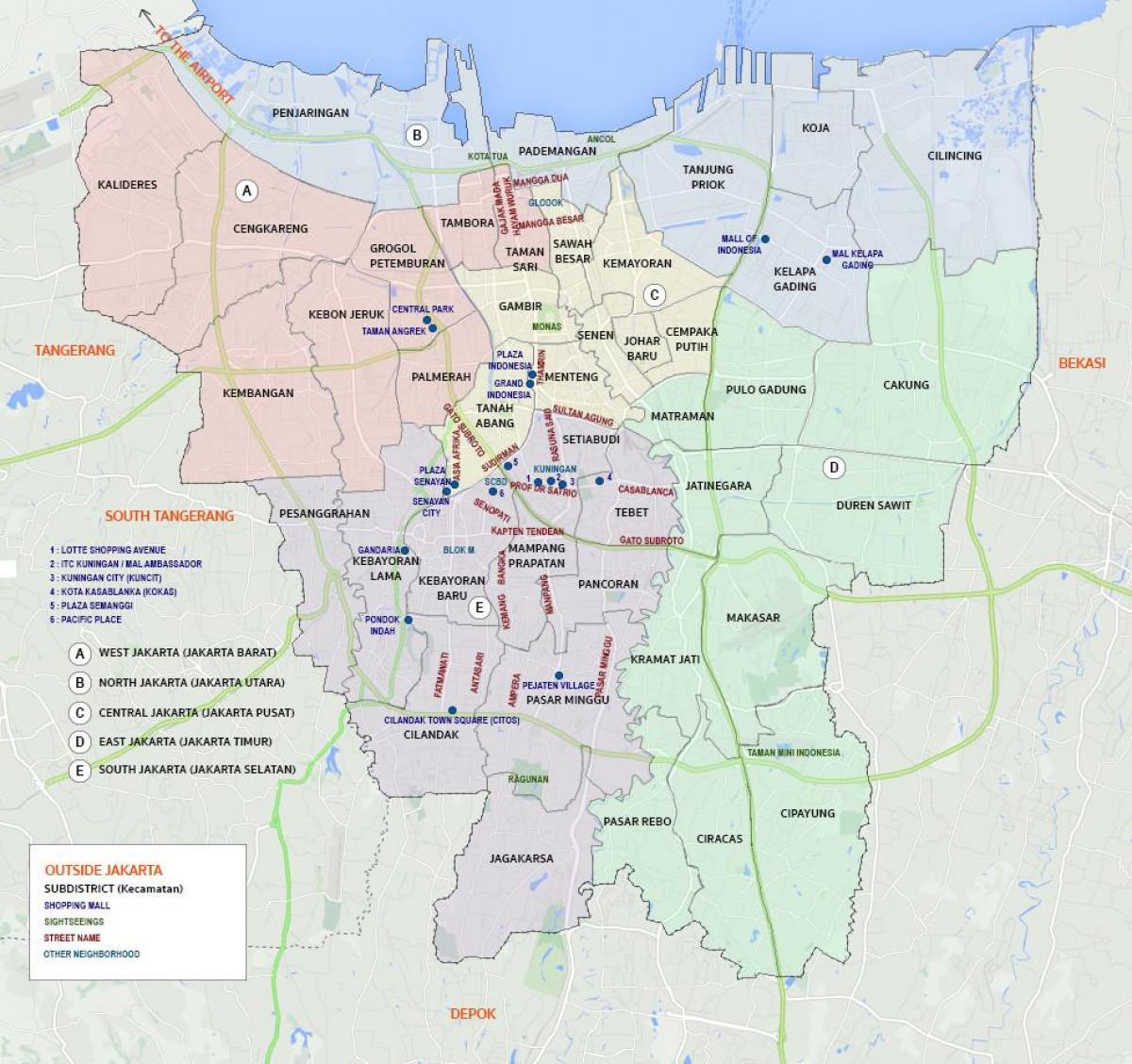 Jakarta Nachbarschaften Karte