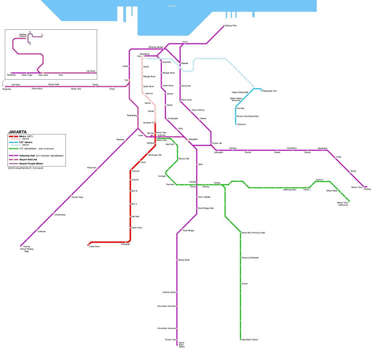 Karte der Bahnhöfe in Jakarta